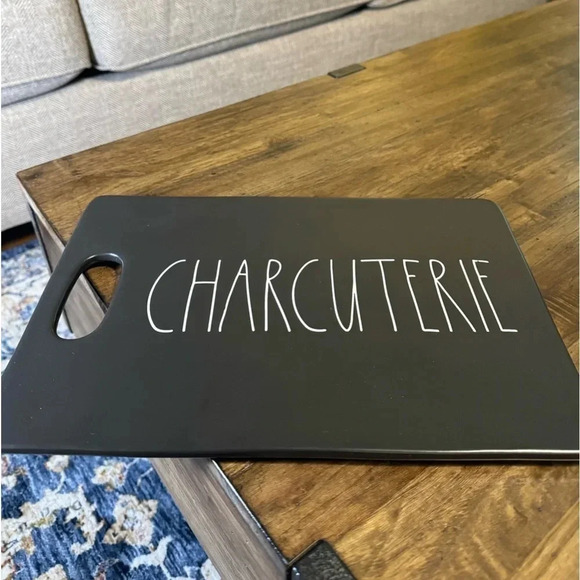 NWT RAE DUNN Charcuterie Board Black in Color White Font - Picture 1 of 2